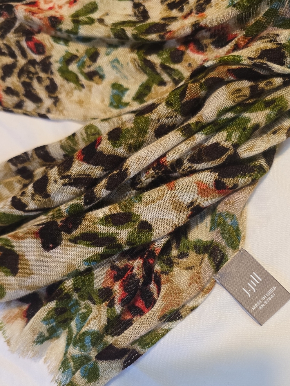 Lightweight Floral Print Wrap in Beige, Green & Black